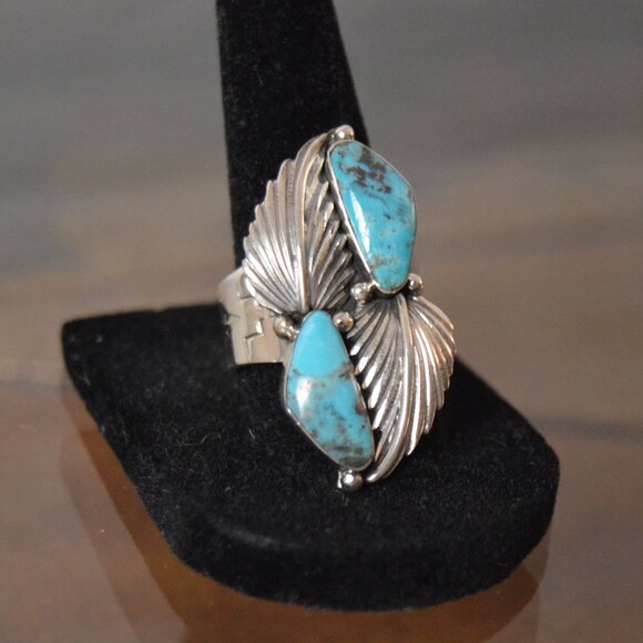 Gregg Yazzie Jewelry - Handmade Navajo Sterling Silver and Turquoise Ring by Gregg Yazzie, Size 8.75